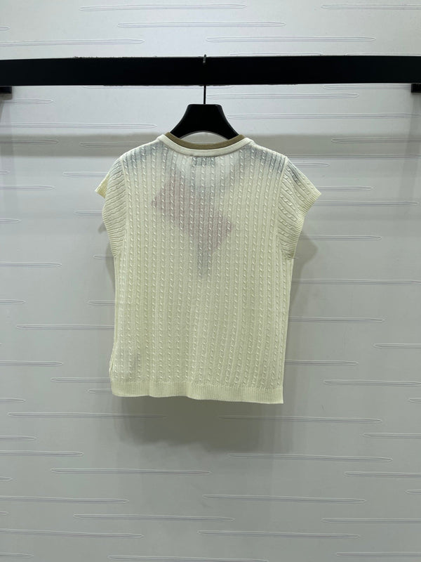Miu 26 Crew Neck Knit Short-Sleeve T-Shirt Cream in Wool 382062