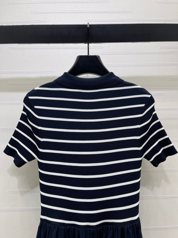 Miu 26 Collared Short-sleeved Dress Navy Blue in Polyester 380681