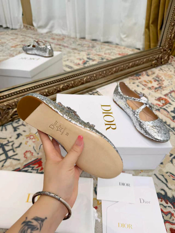 CD Ballet Flats Silver in Grit 771784