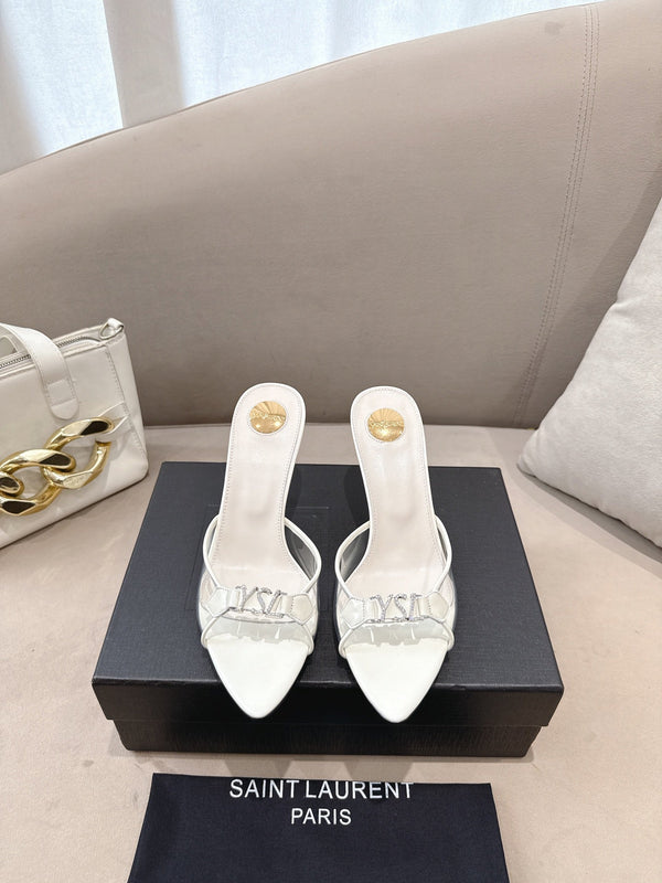 YSL High-heels 80mm Transparent Sandals White in Leather 771711