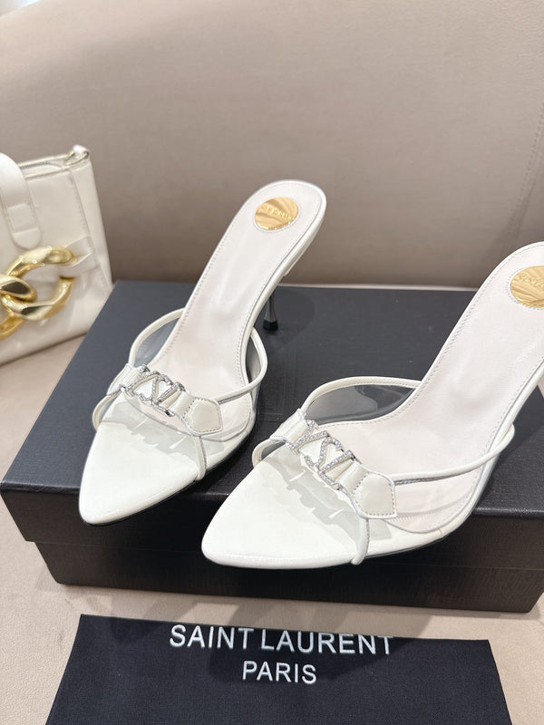 YSL High-heels 80mm Transparent Sandals White in Leather 771711