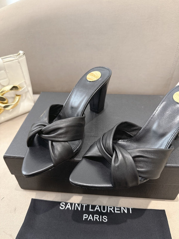 YSL Sandal Heel 75mm Black in Lambskin 771710