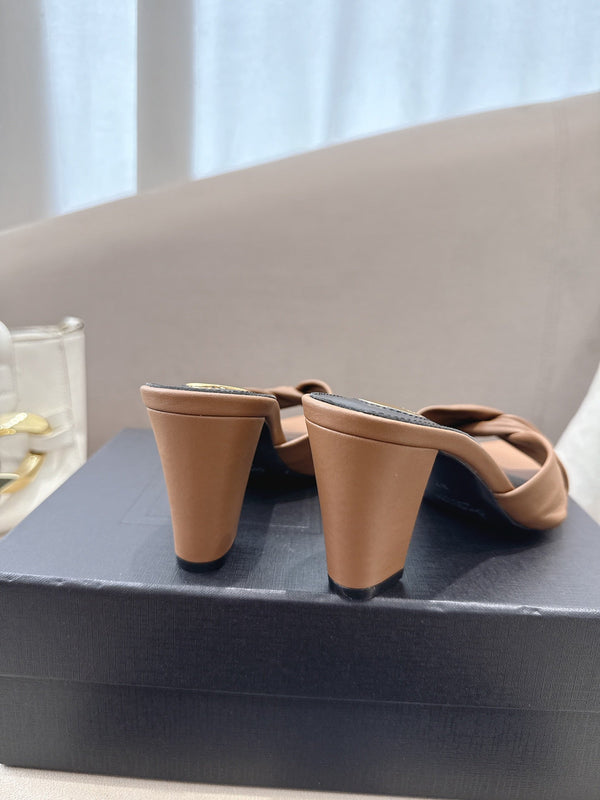 YSL Sandal Heel 75mm Light Brown in Lambskin 771708