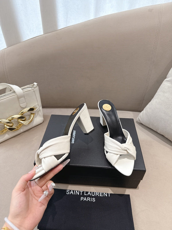 YSL Sandal Heel 75mm White in Lambskin 771707