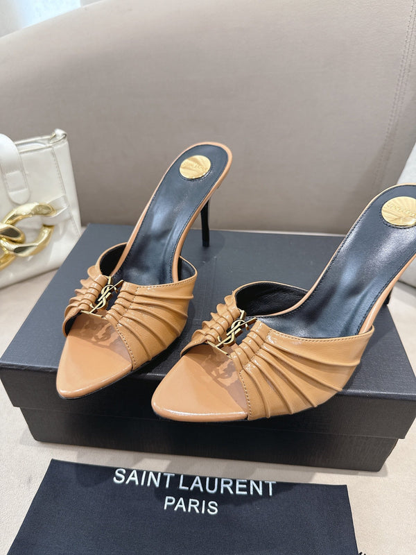 YSL Babylone Mules 90mm Light Brown in Supple Leather 771704