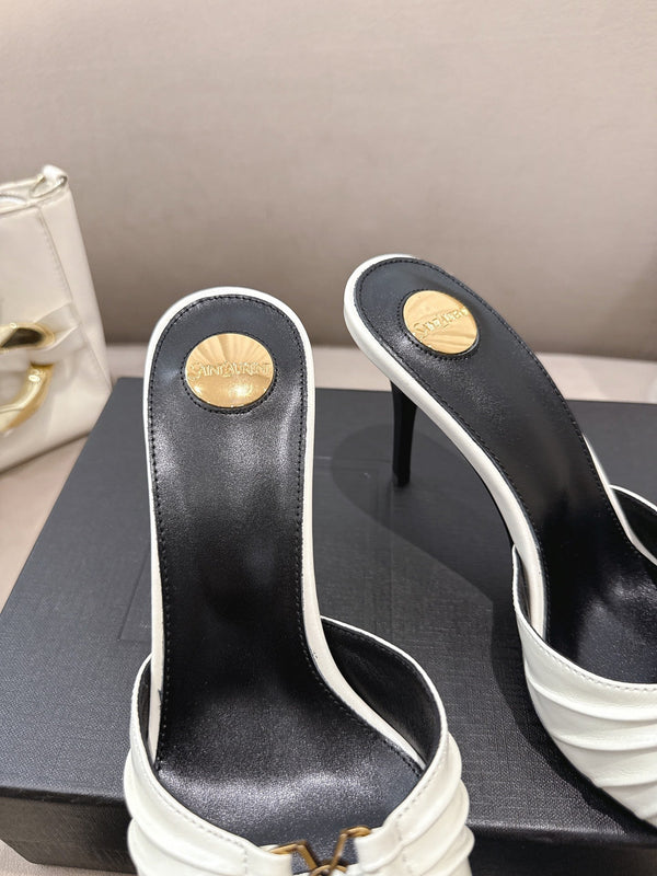 YSL Babylone Mules 90mm White in Supple Leather 771703