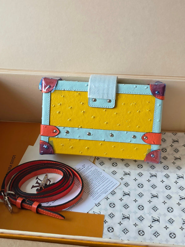 LV Petite Malle Bag 20cm Yellow in Ostrich-embossed Cowhide 287743