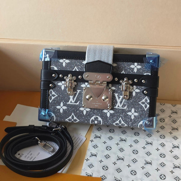 LV Petite Malle Bag 20cm Black in Denim with Cowhide 287739