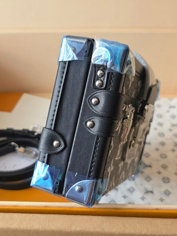 LV Petite Malle Bag 20cm Black in Denim with Cowhide 287739