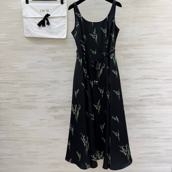 CD 26 Lily of the Valley Print Slip Dress Black in Mulberry Silk 384745
