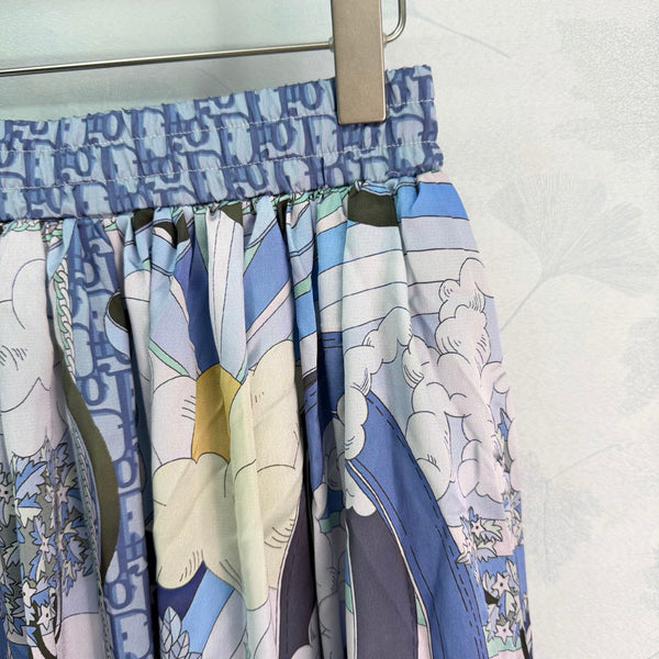 CD 26 Printed Elastic Waist Midi Skirt Blue in Polyester