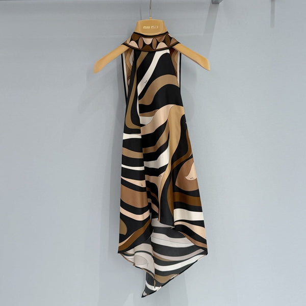 Pucc Marmo Print Halter Top Espresso Silk