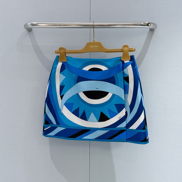 Pucc Vivara Print Mini Skirt Blue Silk