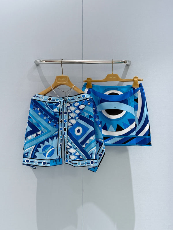 Pucc Vivara Print Mini Skirt Blue Silk