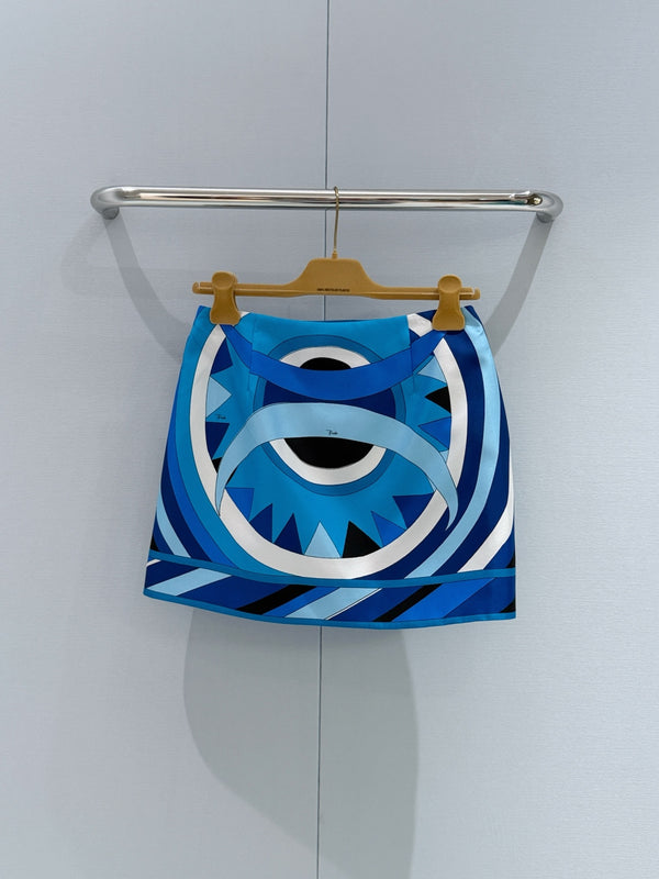 Pucc Vivara Print Mini Skirt Blue Silk