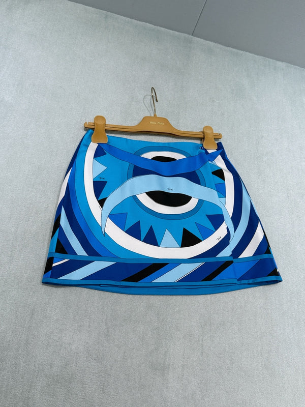 Pucc Vivara Print Mini Skirt Blue Silk