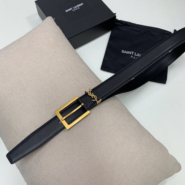 YSL Belt 30mm Black Cowhide Gold Hardware