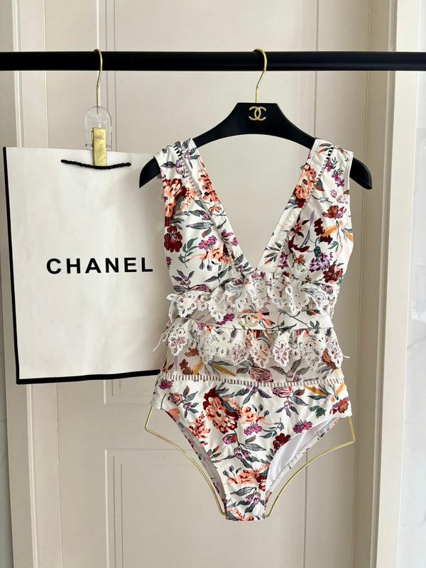 CC Floral Lace One-Piece Swimsuit in White Multicolor 289862