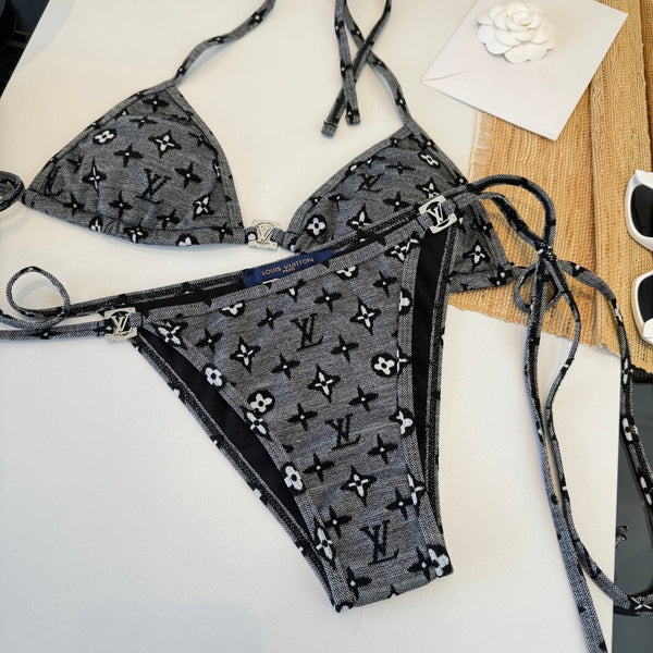 LV Graphic Monogram Bikini in Dark Gray Polyamide 241796