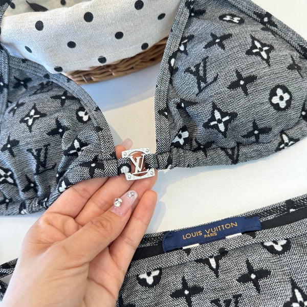 LV Graphic Monogram Bikini in Dark Gray Polyamide 241796