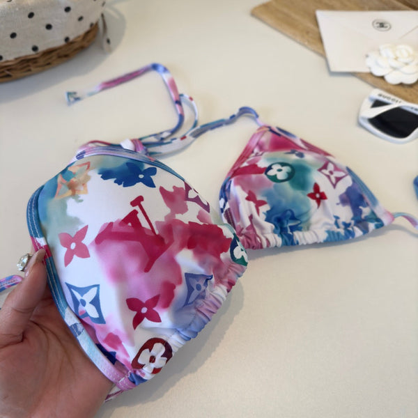 LV Patterned Bikini Blue Pink in Polyamide 206245