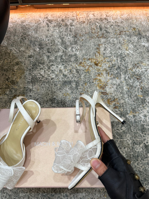 Mach 26 Sandal Heel 90mm White in Lace 804308