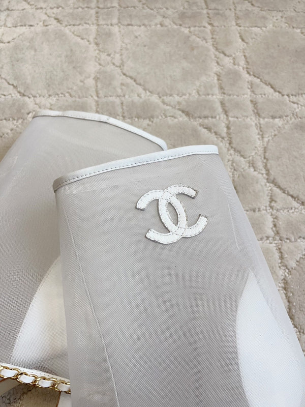 CC 26 Boots High-Heeled 95mm with Chain White in Mesh 808105