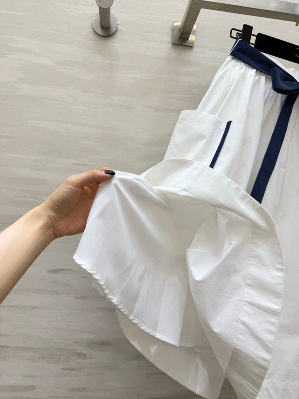 Pra Navy Style Asymmetrical Skirt White in Cotton 388809