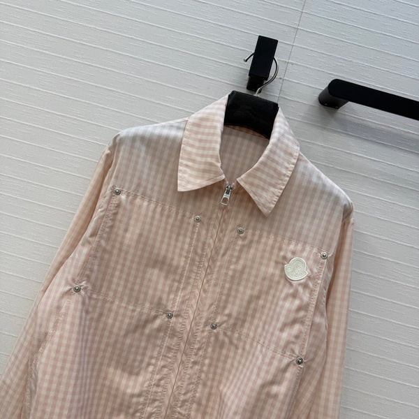 Moncler 26 Check Shirt Jacket Light Pink in Cotton 389787