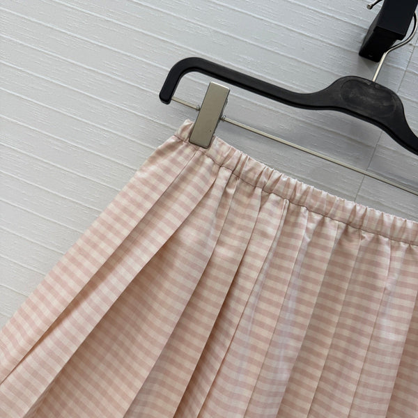 Moncler 26 Check Pleated Midi Skirt Light Pink in Cotton 389743