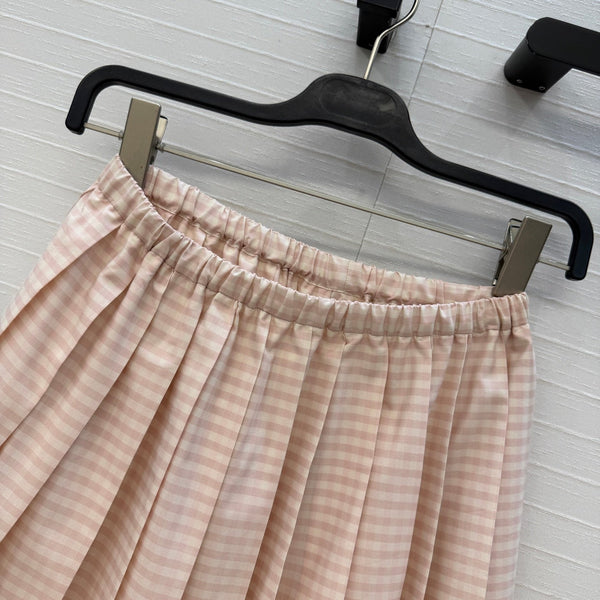 Moncler 26 Check Pleated Midi Skirt Light Pink in Cotton 389743