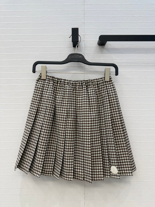 Moncler 26 Check Pleated Midi Skirt Black White in Cotton 389783
