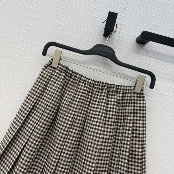 Moncler 26 Check Pleated Midi Skirt Black White in Cotton 389783