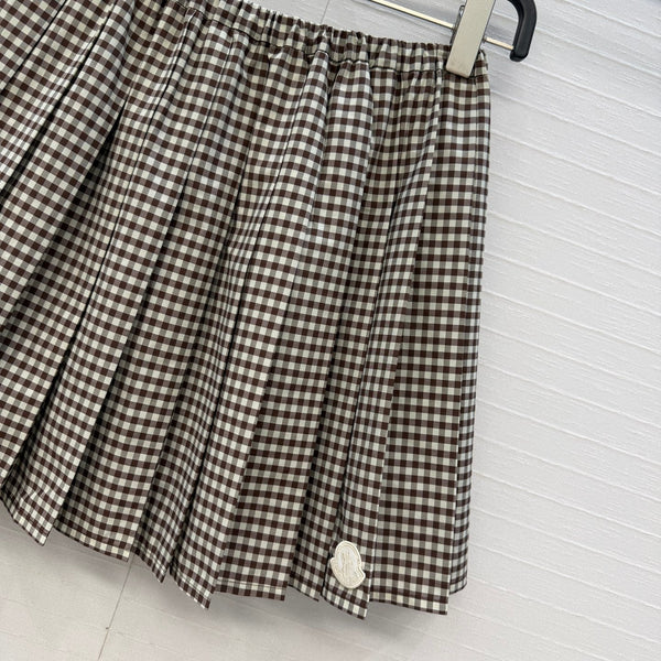 Moncler 26 Check Pleated Midi Skirt Black White in Cotton 389783