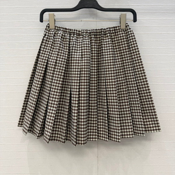 Moncler 26 Check Pleated Midi Skirt Black White in Cotton 389783