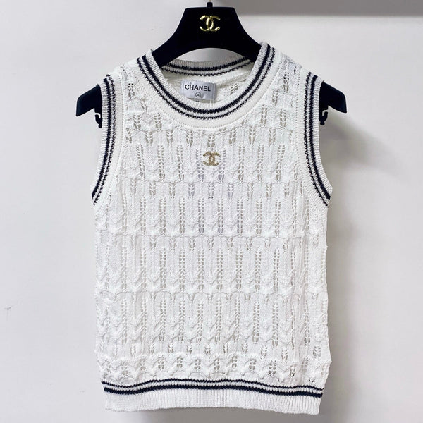 CC 2026 White And Black Wool Knit Vest 479935