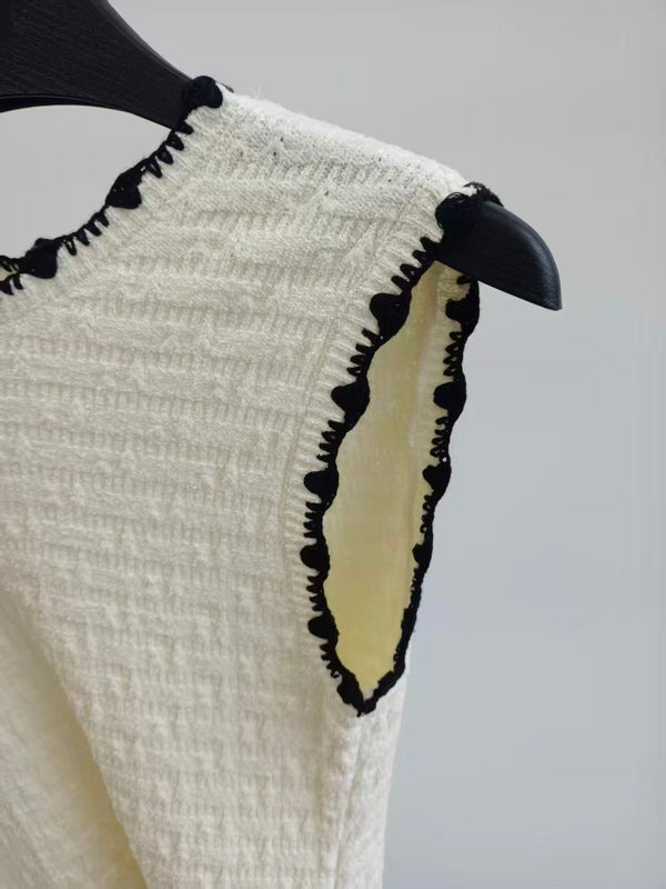 CC 2026 Cream Block Lace Hand-Croche Lace Knit Vest Dress 408799