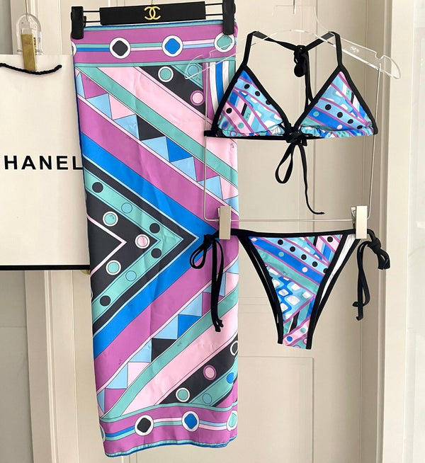 Pucci 3-Piece Swimwear Set Blue Pink Green Marmo Print 149631