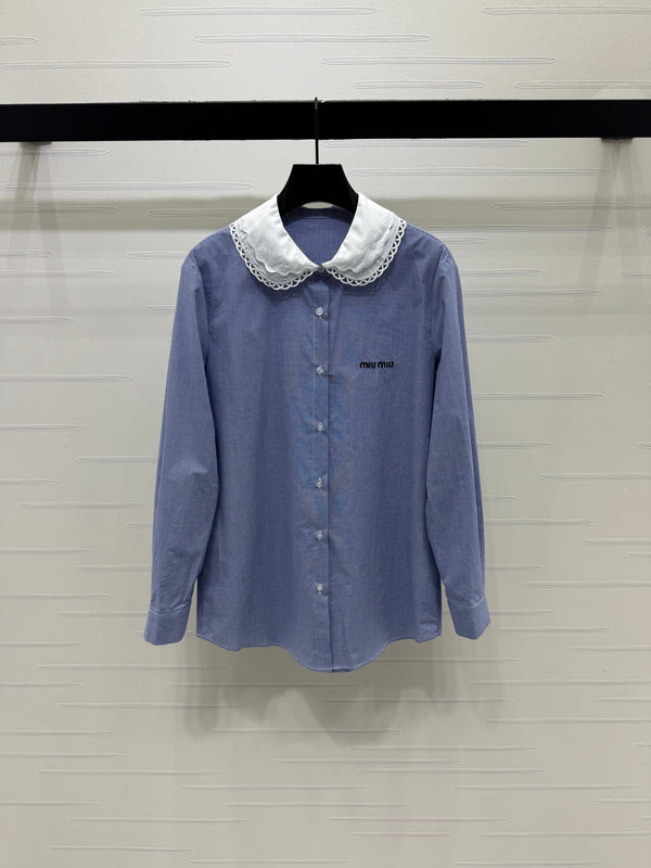 Miu Peter Pan Collar Plaid Shirt Cotton 392635