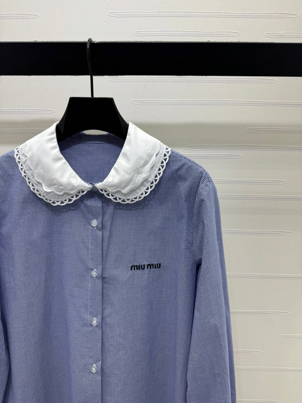 Miu Peter Pan Collar Plaid Shirt Cotton 392635