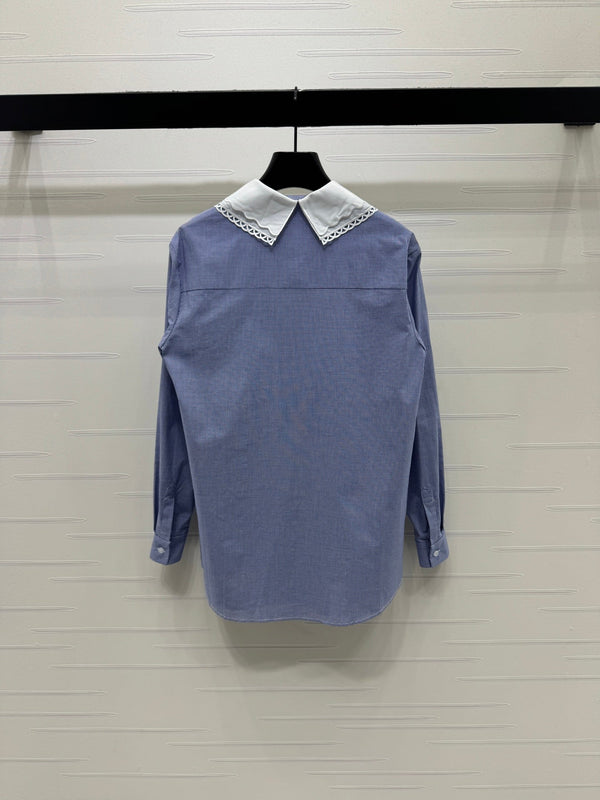Miu Peter Pan Collar Plaid Shirt Cotton 392635