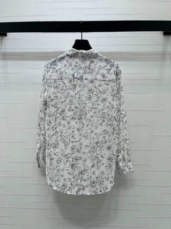 CD Printed Sheer Long-Sleeve Shirt 392641