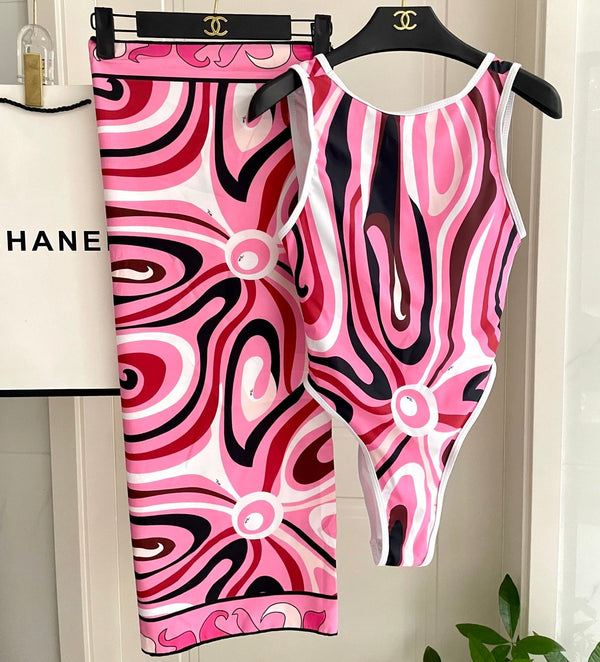 Pucci Printed One-Piece Pink Swimsuit Cotton Blend 149644