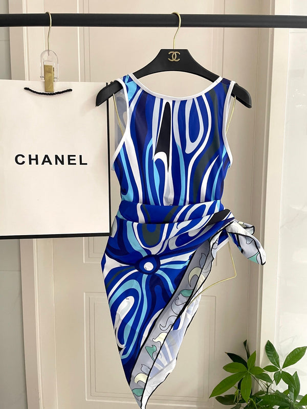 Pucci Printed One-Piece Blue Swimsuit Cotton Blend 149643