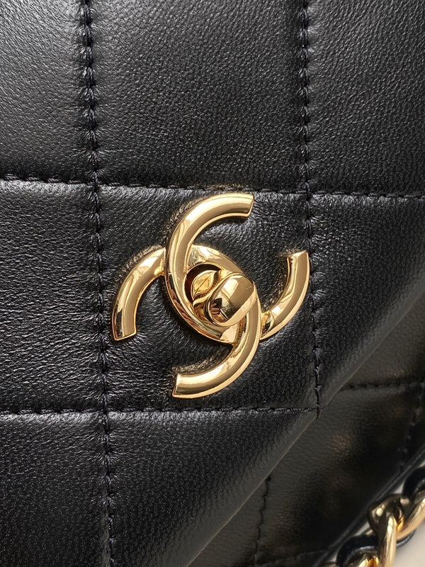 CC Mini Flap Top Handle Bag 25cm Black Lambskin