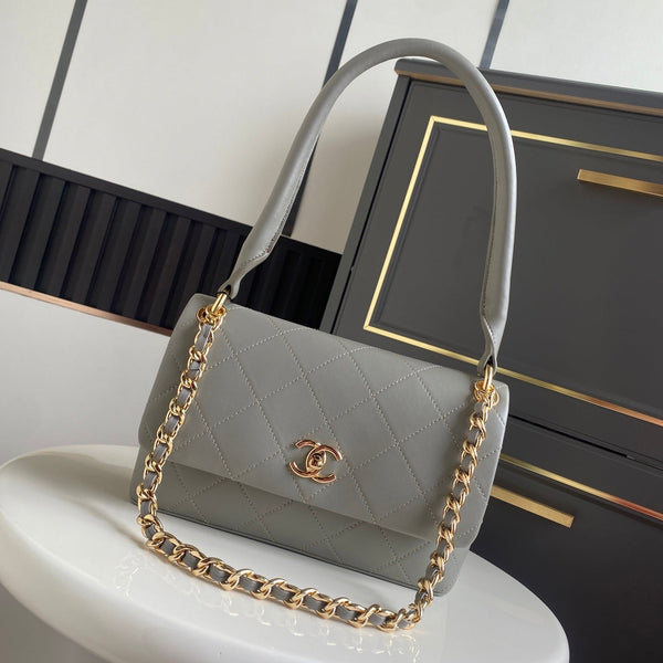CC Mini Flap Top Handle Bag 25cm Light Grey Lambskin