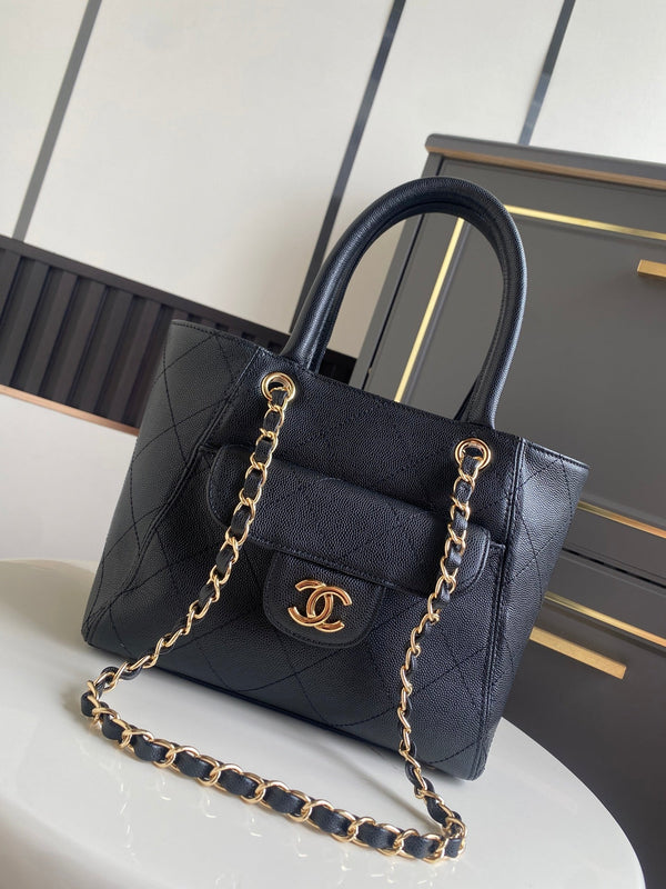 CC Tote Bag 25cm Black Caviar Cowhide