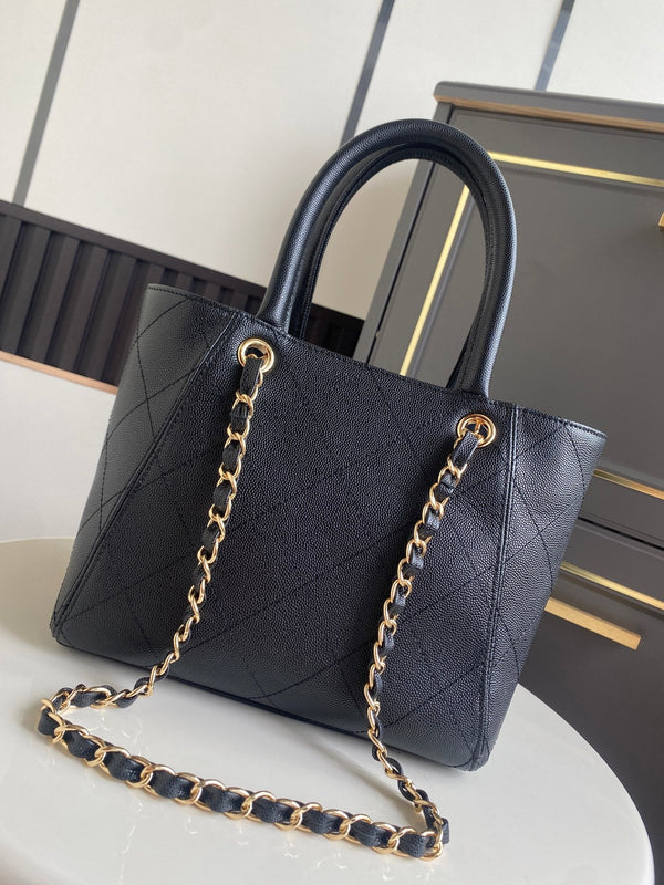 CC Tote Bag 25cm Black Caviar Cowhide