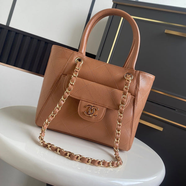 CC Tote Bag 25cm Brown Caviar Cowhide