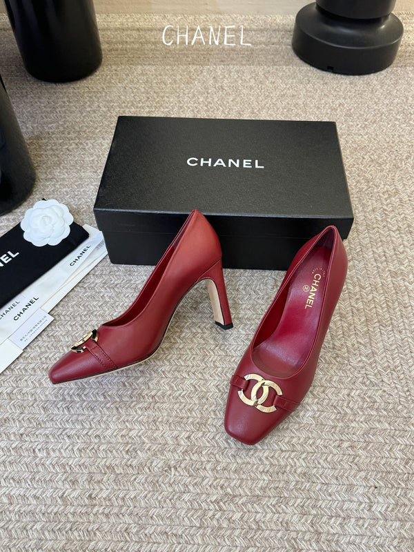 CC 26ss Logo Square-Toe Pumps Burgundy Lambskin 835688
